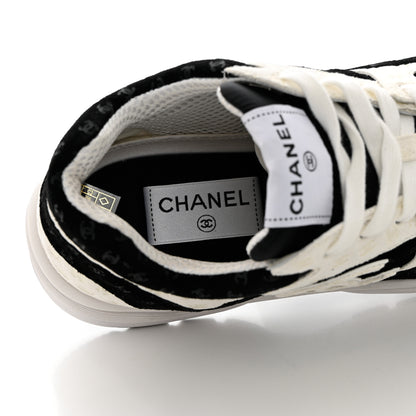 Chanel Nylon Suede Calfskin Printed CC Sneakers 39.5 White Black 7 of 13