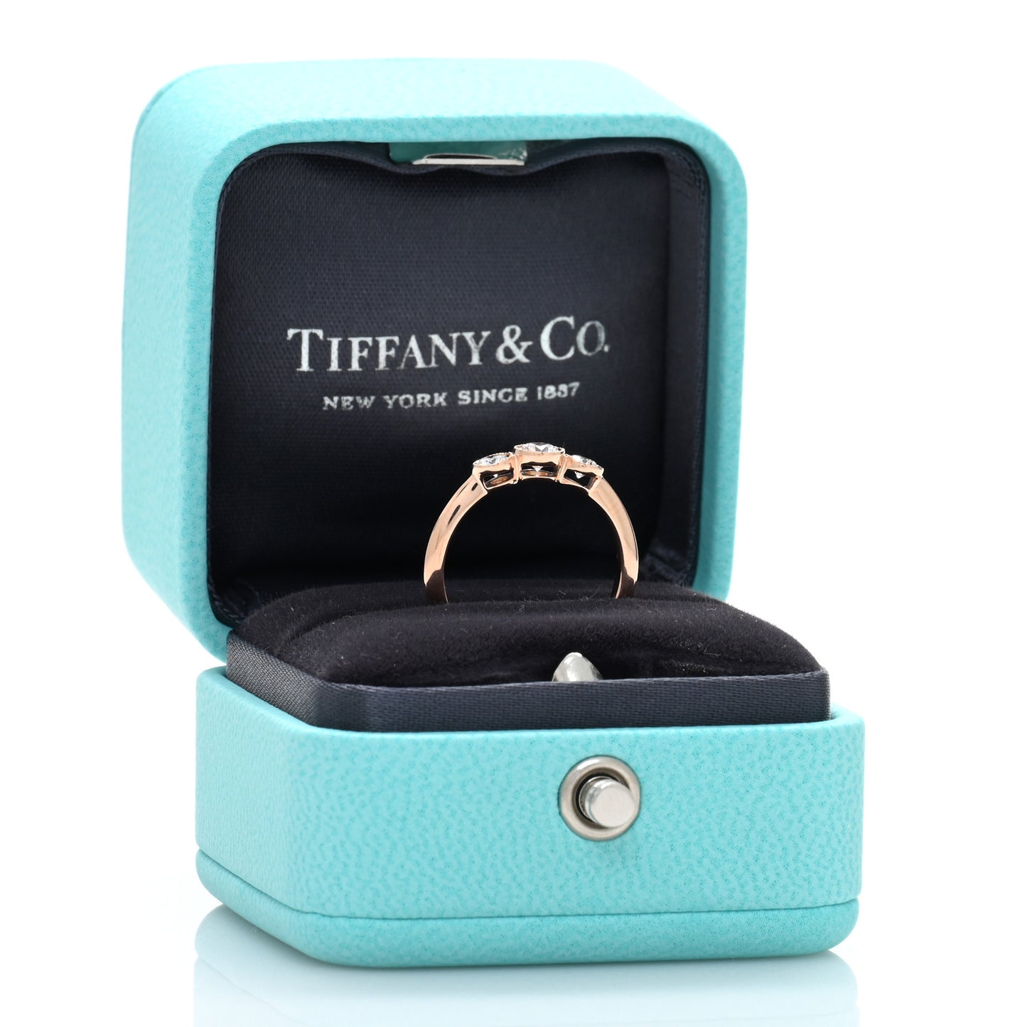 18K Rose Gold Diamond Three Stone Milgrain Ring 47 4