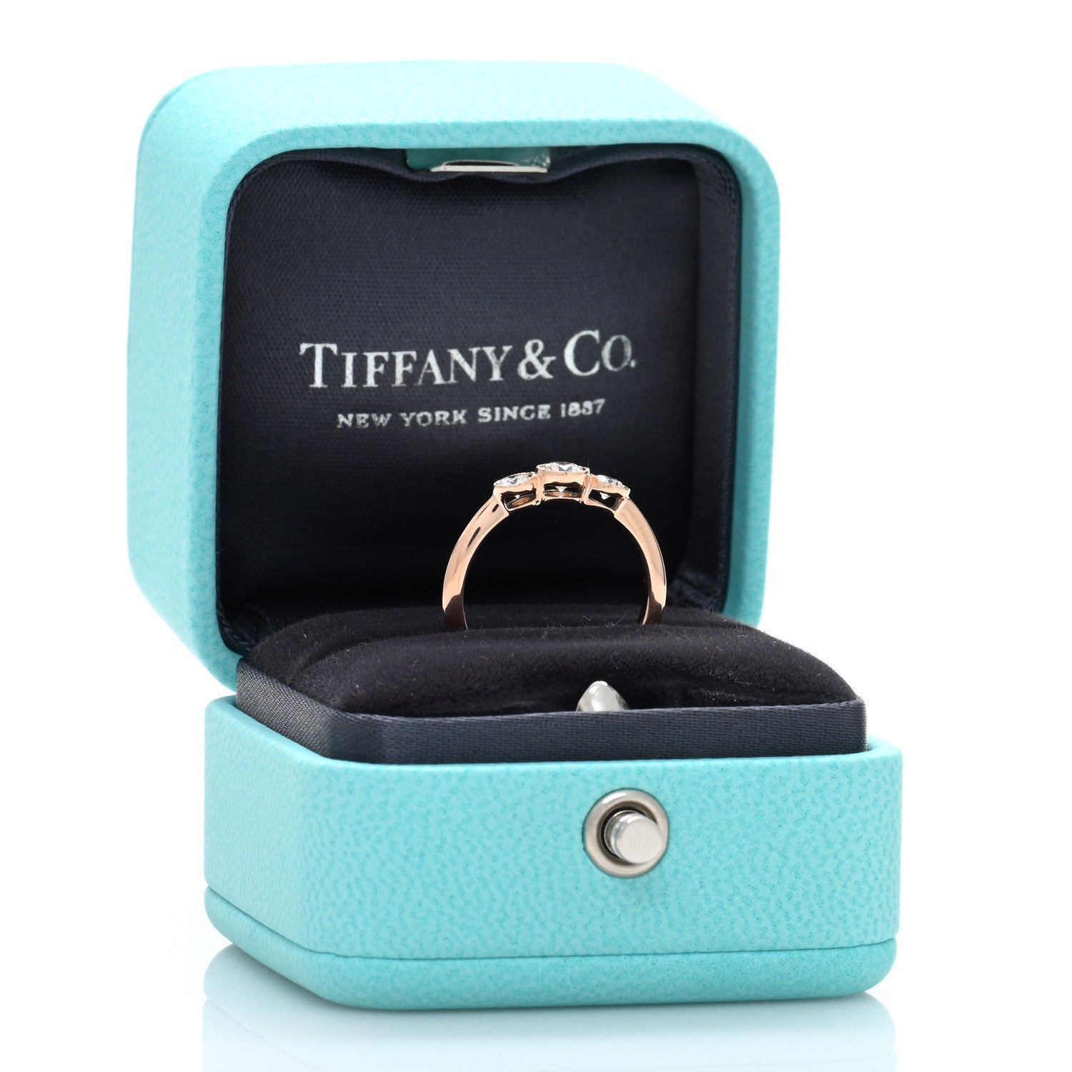 Tiffany 18K Rose Gold Diamond Three Stone Milgrain Ring 47 4 5 of 5