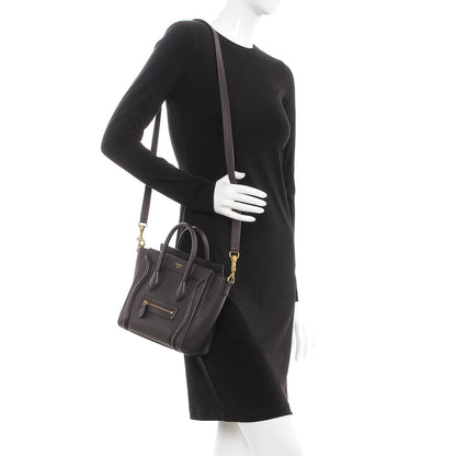 Celine Drummed Calfskin Nano Luggage Liquorice 2 of 9