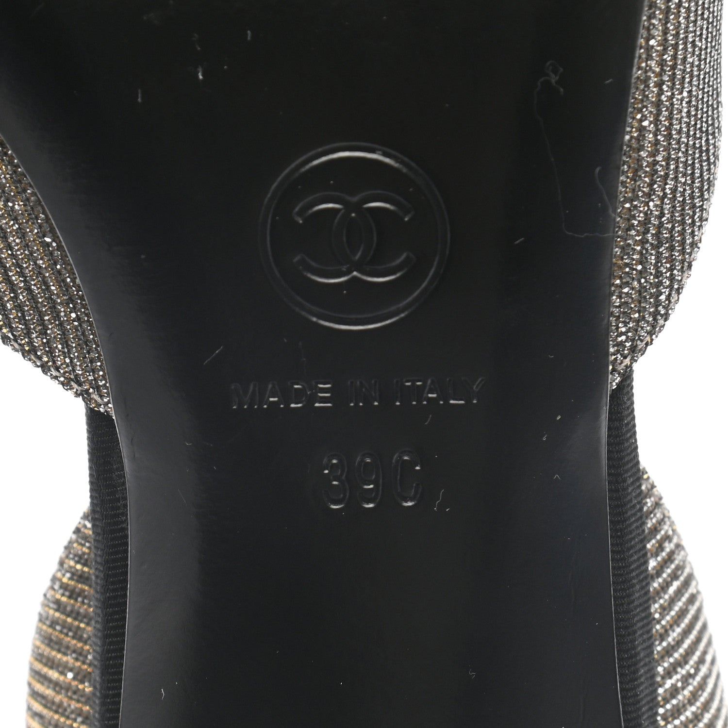 Chanel Glitter Grosgrain Cap Toe CC Slingback Pumps 39 Gold Black 7 of 8