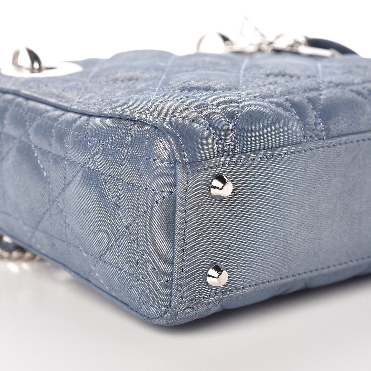Metallic Lambskin Cannage Mini Lady Dior Blue