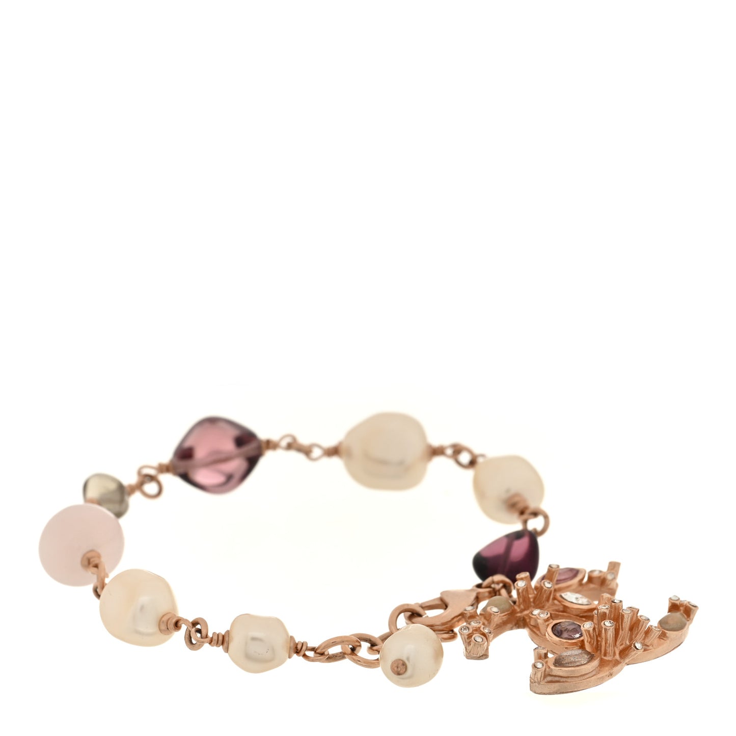 Crystal Marquise CC Irregular Pearl Bracelet Gold Purple