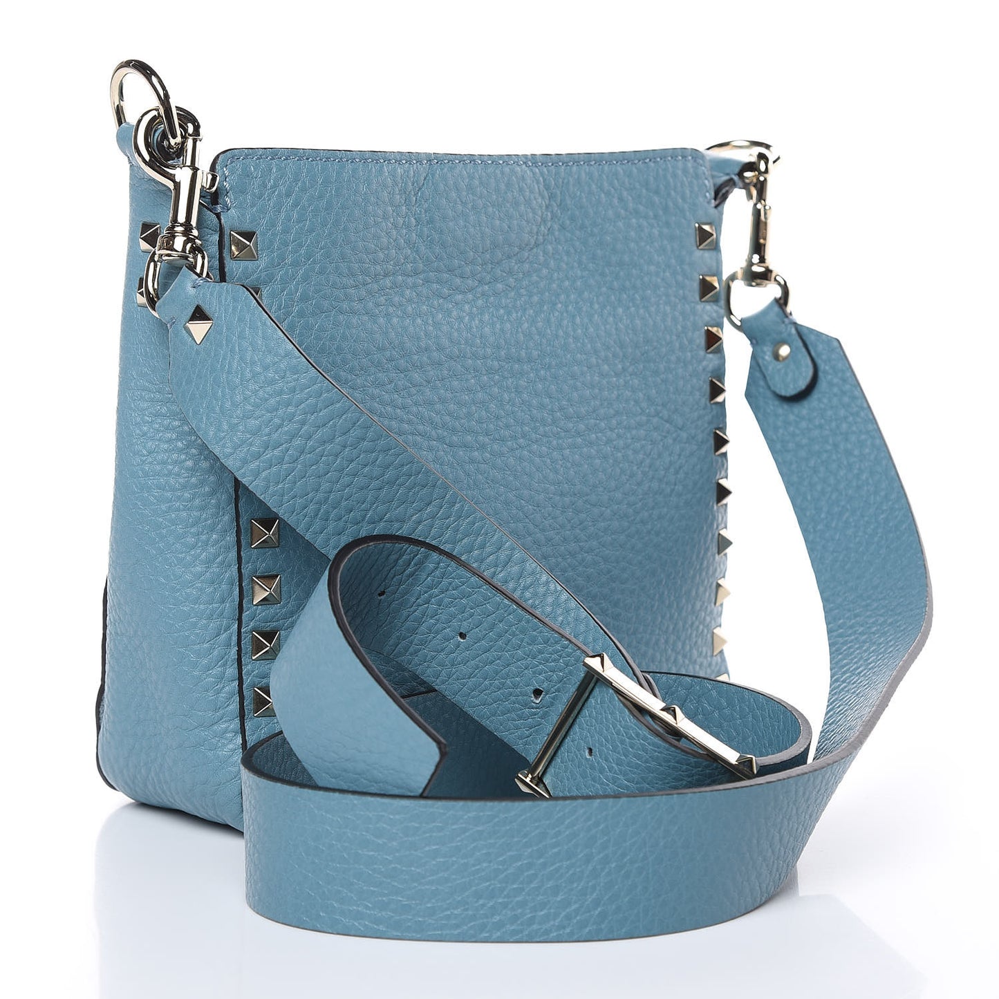 Pebbled Calfskin Mini Rockstud Flip-Lock Messenger Bag Atlantique