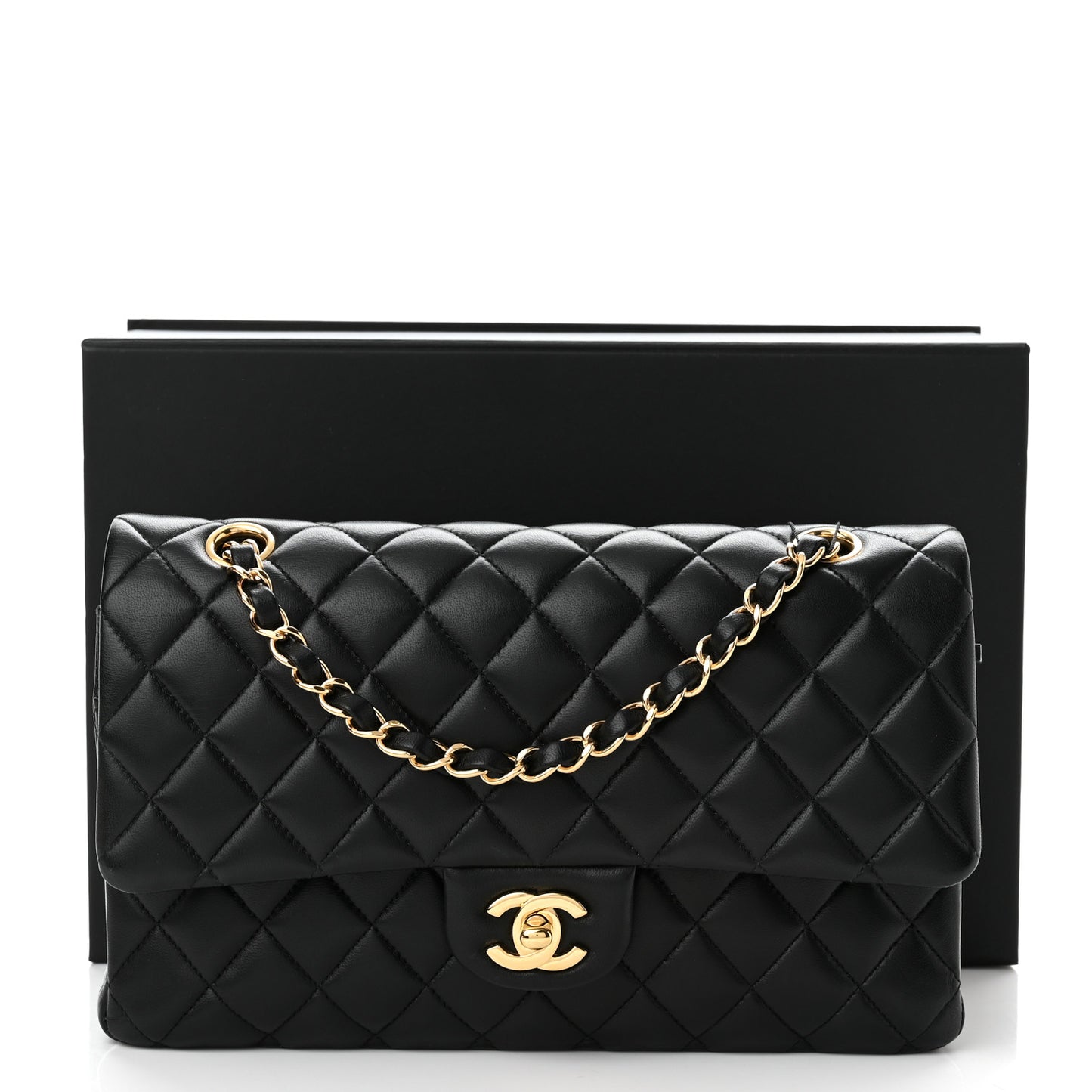 Lambskin Quilted Medium Double Flap Black