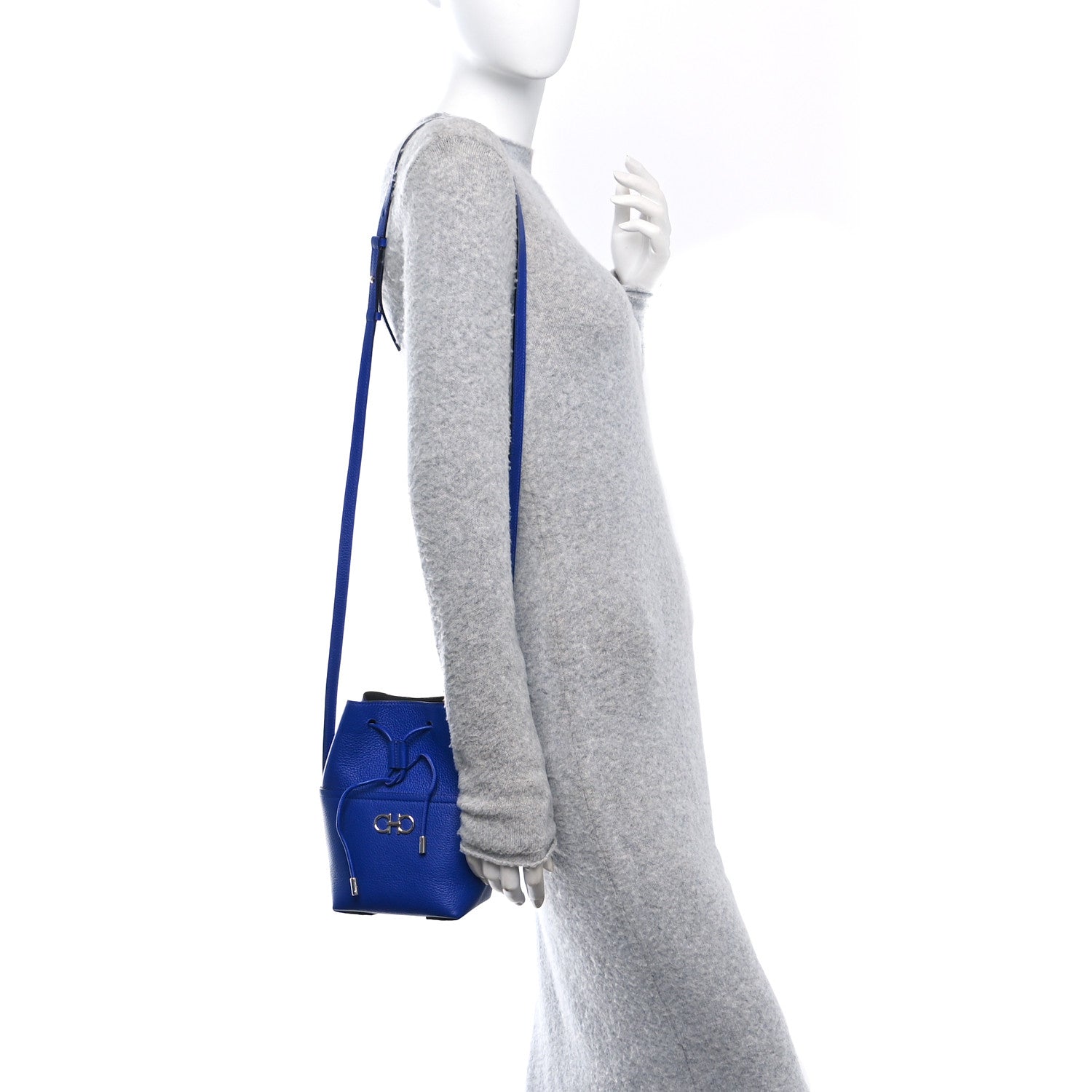 Salvatore Ferragamo Grained Calfskin Mini Gancino Bucket Bag Bluette 2 of 9