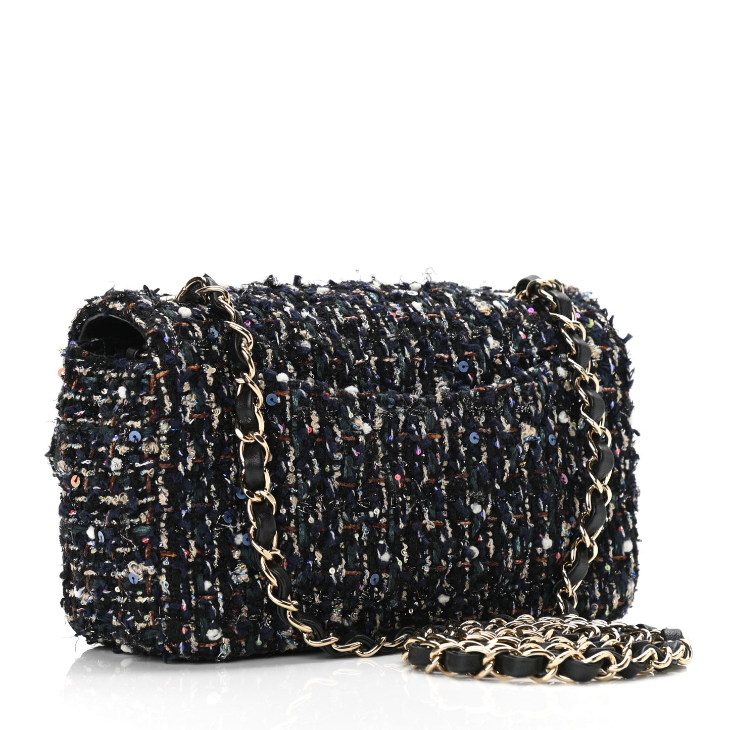 Glittered Tweed Quilted Mini Rectangular Flap Navy Blue Mulitcolor