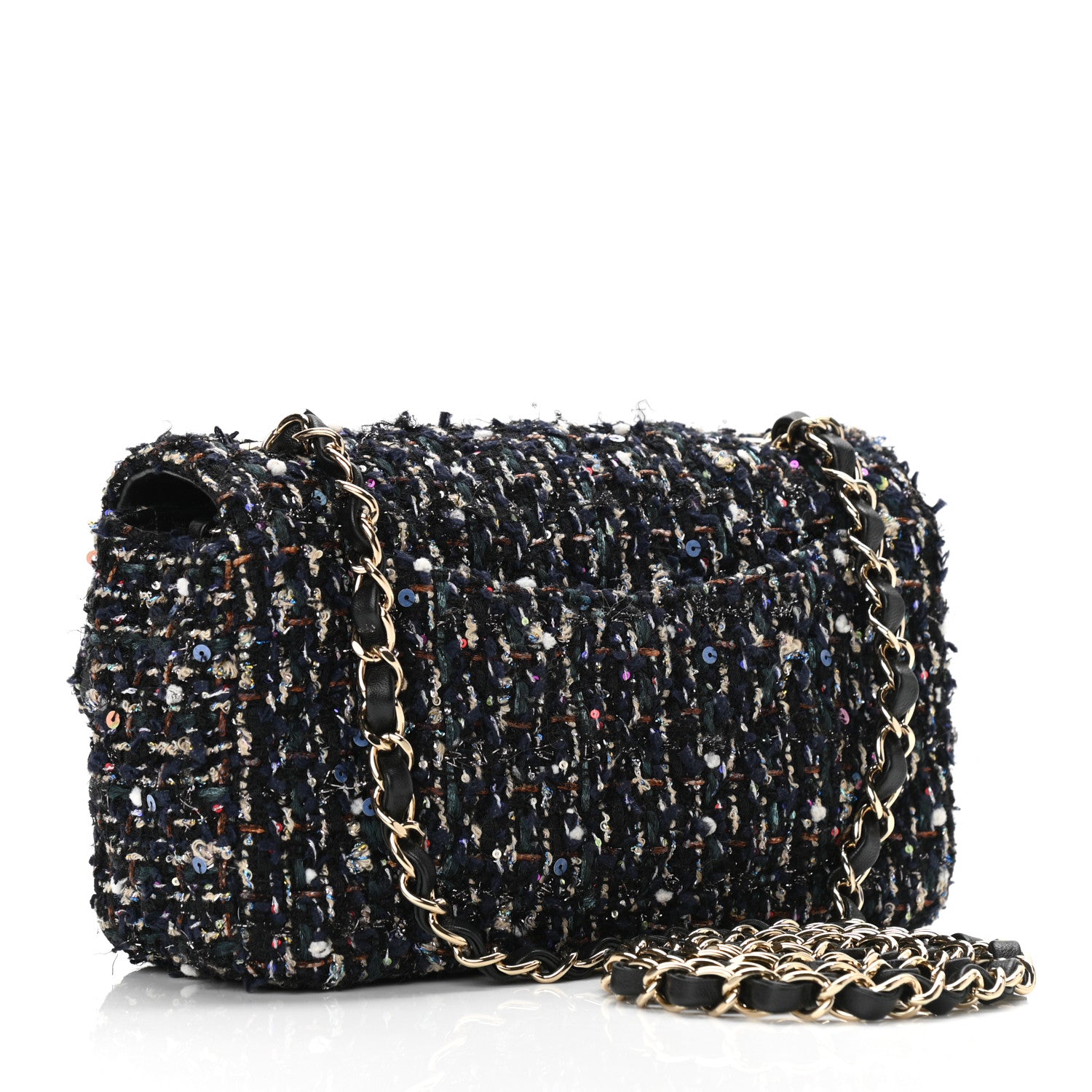 Chanel Glittered Tweed Quilted Mini Rectangular Flap Navy Blue Mulitcolor 3 of 10
