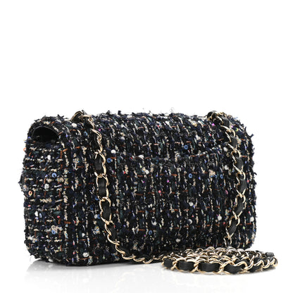 Chanel Glittered Tweed Quilted Mini Rectangular Flap Navy Blue Mulitcolor 3 of 10