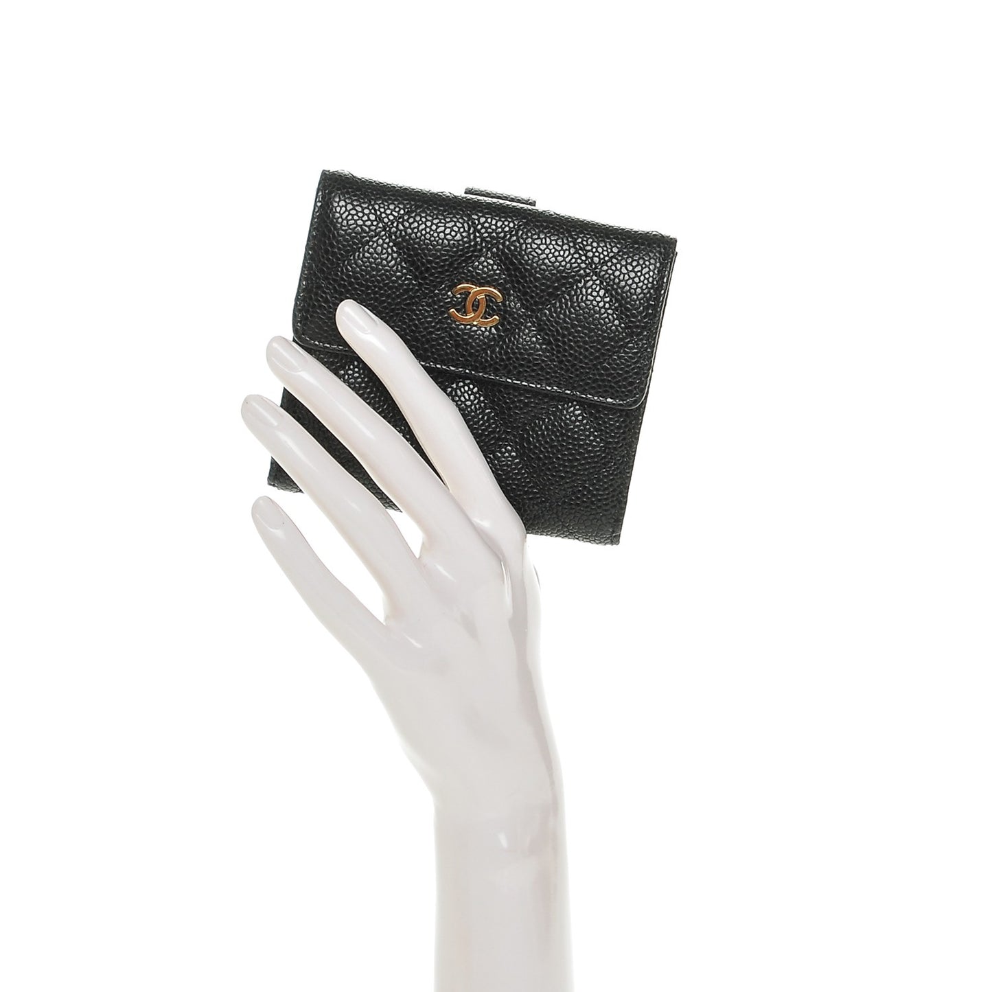 Caviar Quilted Compact French Flap Wallet Black