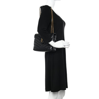 Saint Laurent Calfskin Y Quilted Monogram Small Loulou Chain Satchel Black 2 of 11