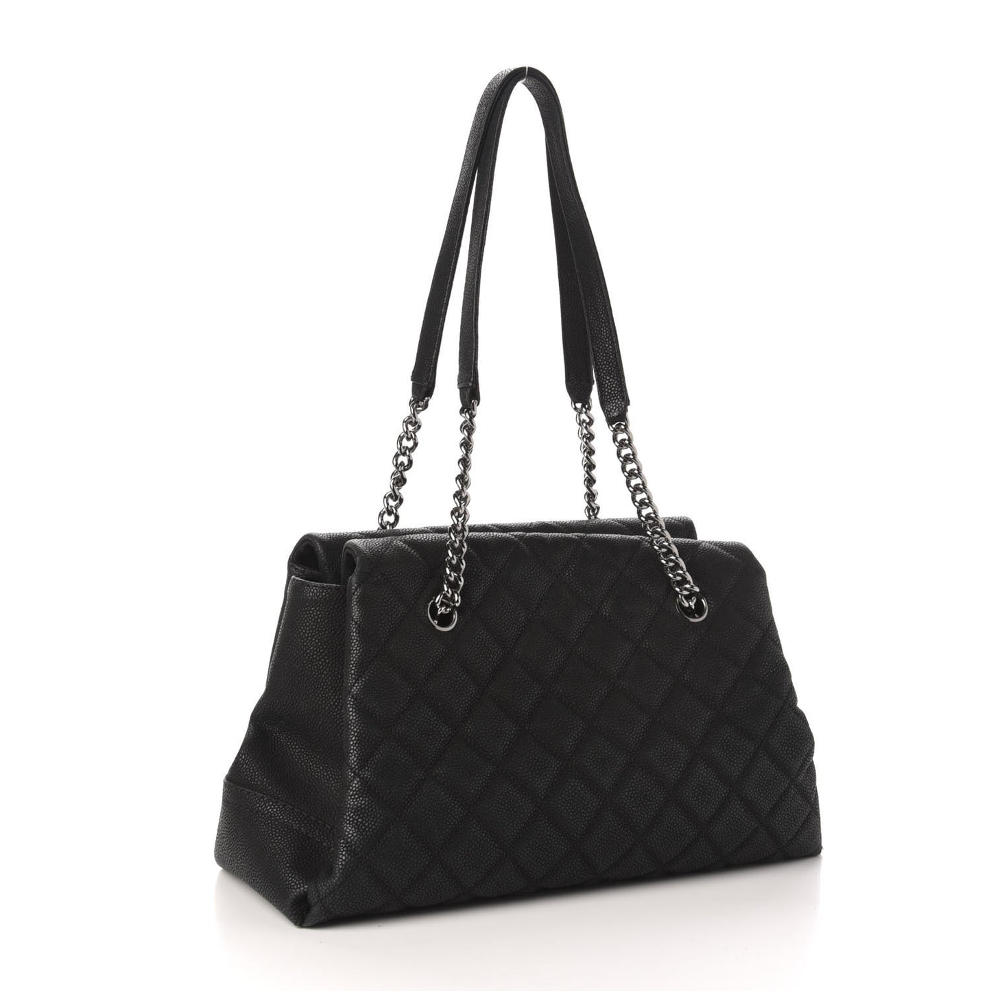 Iridescent Caviar Quilted Lady Pearly Tote Black