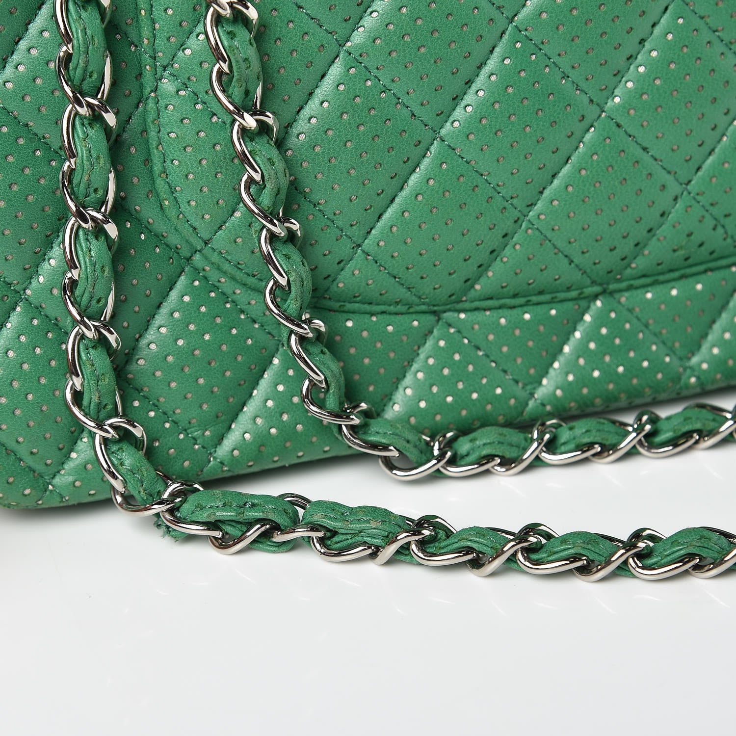 Chanel Lambskin Perforated Medium Double Flap Green 14 of 15