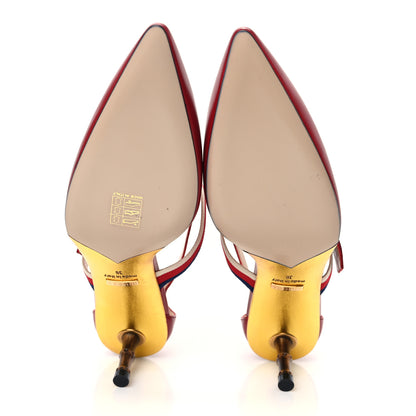Gucci Malaga Kid Grosgrain Sylvie Web Bamboo Low Heel Pumps 38 Hibiscus Red 5 of 8