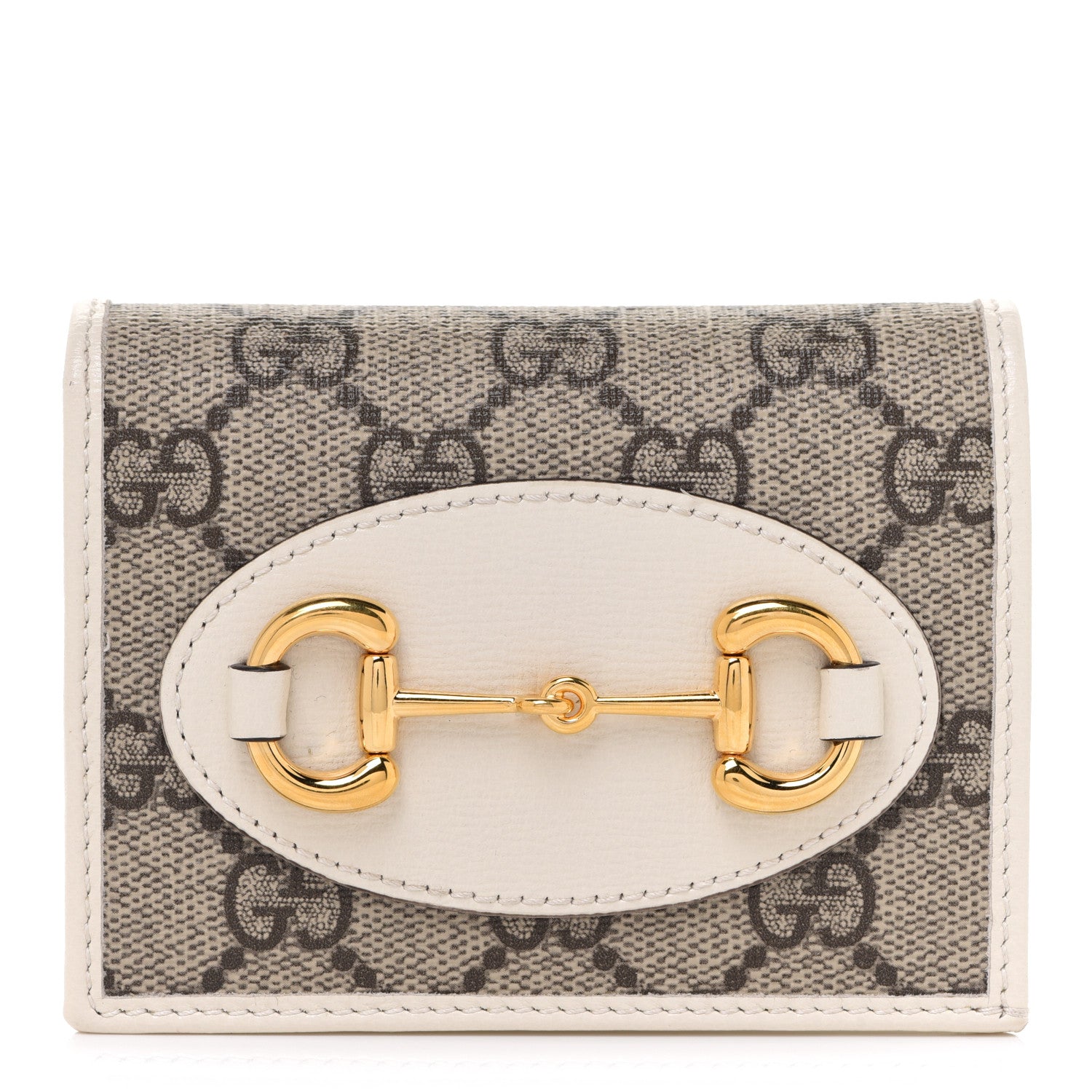 Gucci GG Supreme Monogram Azalea Calfskin Horsebit 1955 Card Case Wallet Beige Ebony Mystic White 1 of 8