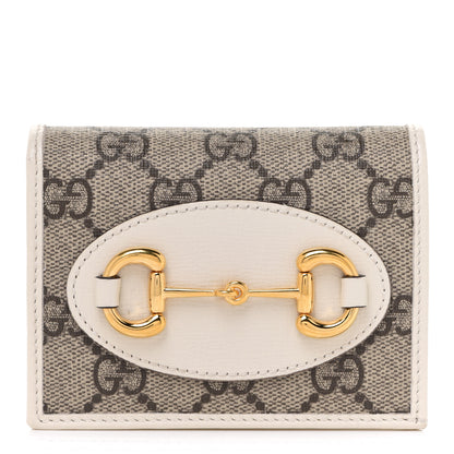 Gucci GG Supreme Monogram Azalea Calfskin Horsebit 1955 Card Case Wallet Beige Ebony Mystic White 1 of 8