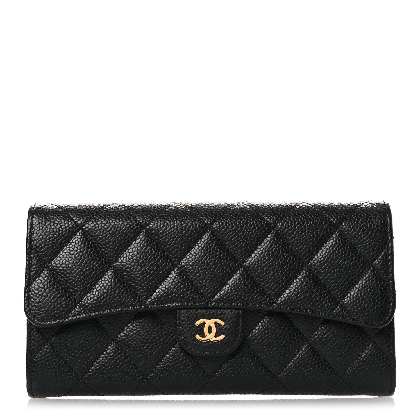Caviar Quilted Large Gusset Flap Wallet Black