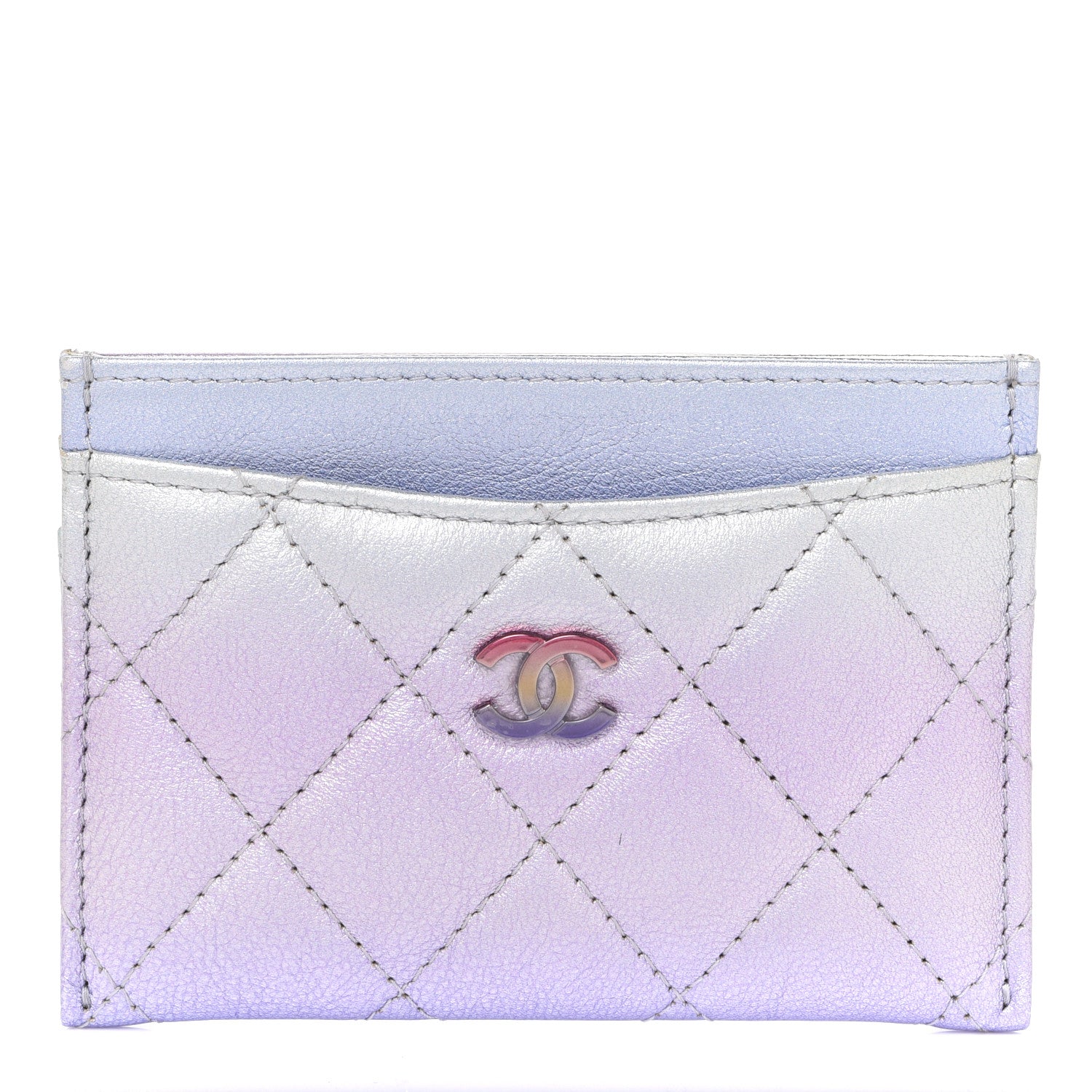 Chanel Gradient Metallic Calfskin Quilted Card Holder Silver Blue Yellow Purple 1 of 9