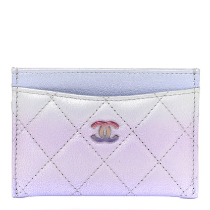 Chanel Gradient Metallic Calfskin Quilted Card Holder Silver Blue Yellow Purple 1 of 9