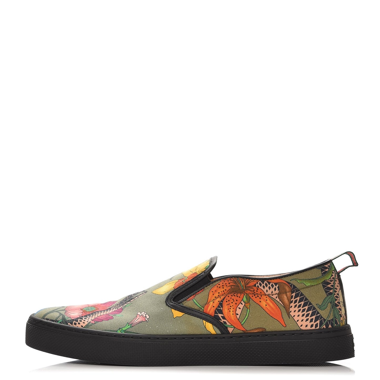 Canvas Miro Soft Calfskin Web Floral Snake Print Mens Dublin Slip On Sneakers 9.5 Militare Multicolor Black