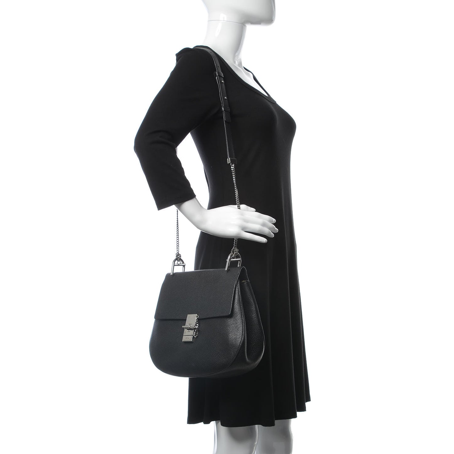 Grained Lambskin Large Drew Shoulder Bag Black