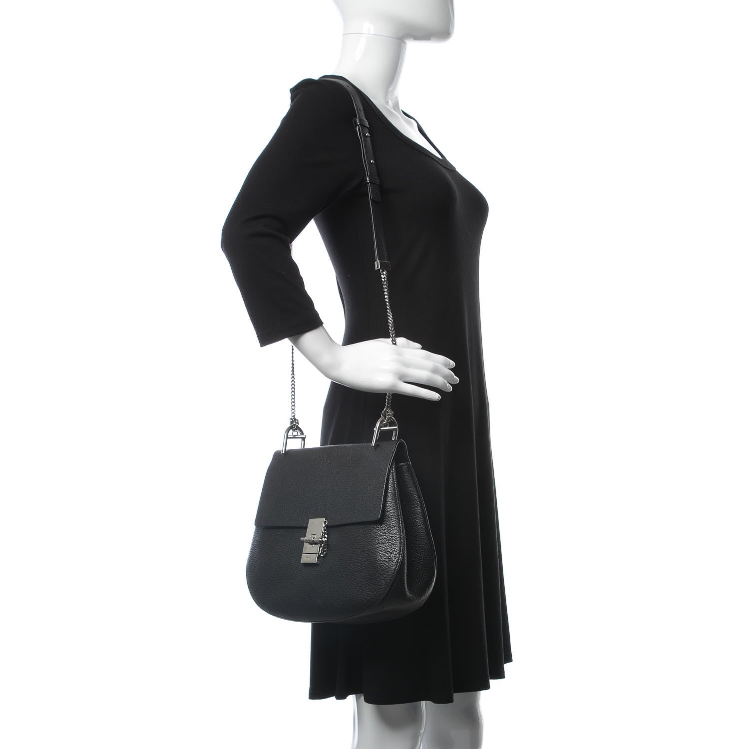 Chloe Grained Lambskin Large Drew Shoulder Bag Black 2 of 11