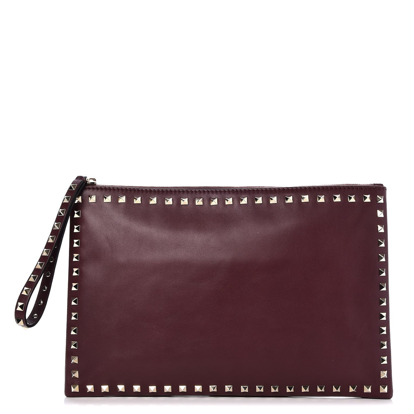 Vitello Large Rockstud Zip Wristlet Pouch Rubin