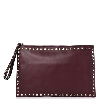 Valentino Garavani Vitello Large Rockstud Zip Wristlet Pouch Rubin 1 of 7