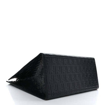 Fendi Vitello Century Wicker FF 1974 Embossed Large Runaway Shopper Tote Black 4 of 9