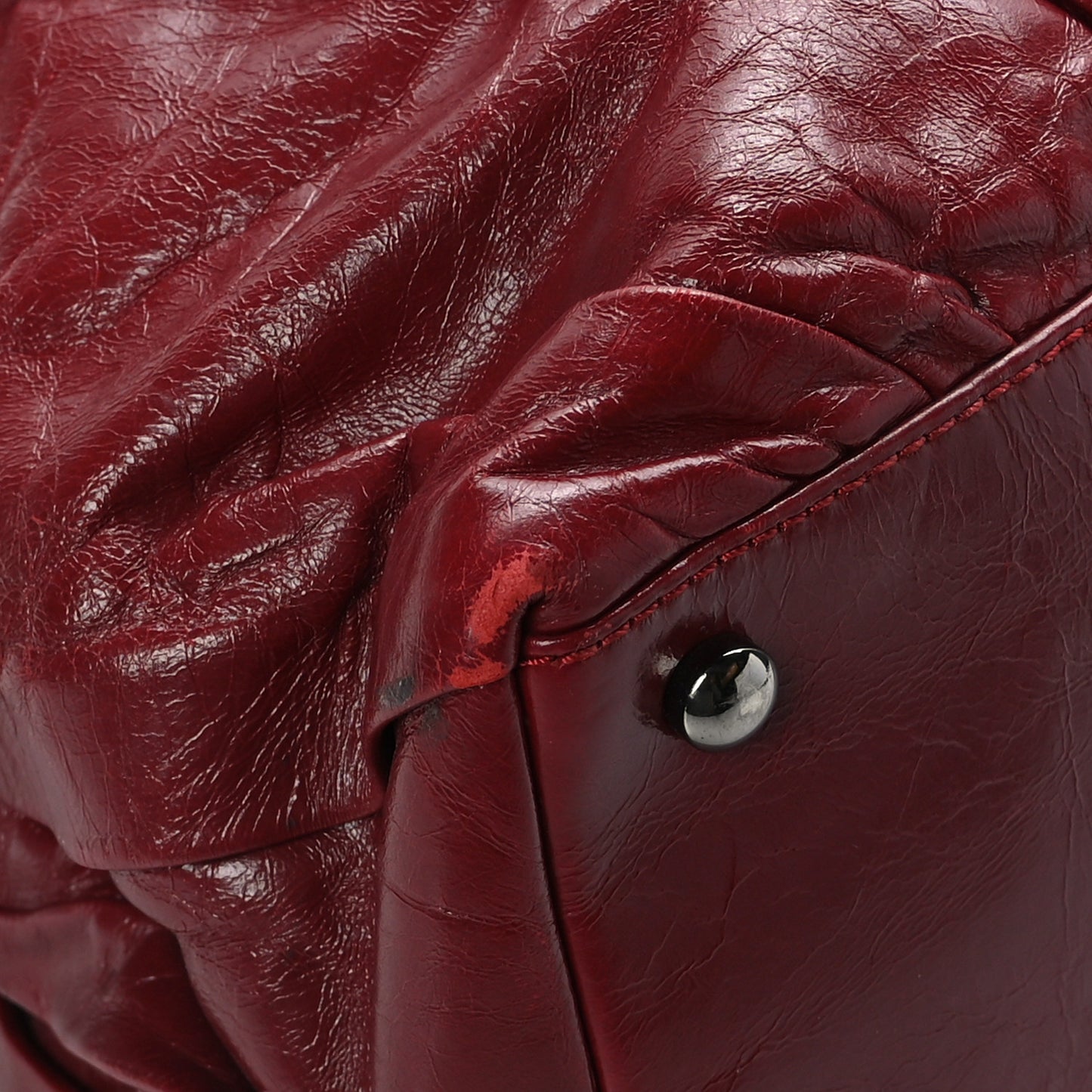 Glazed Calfskin Twisted Large Tote Red