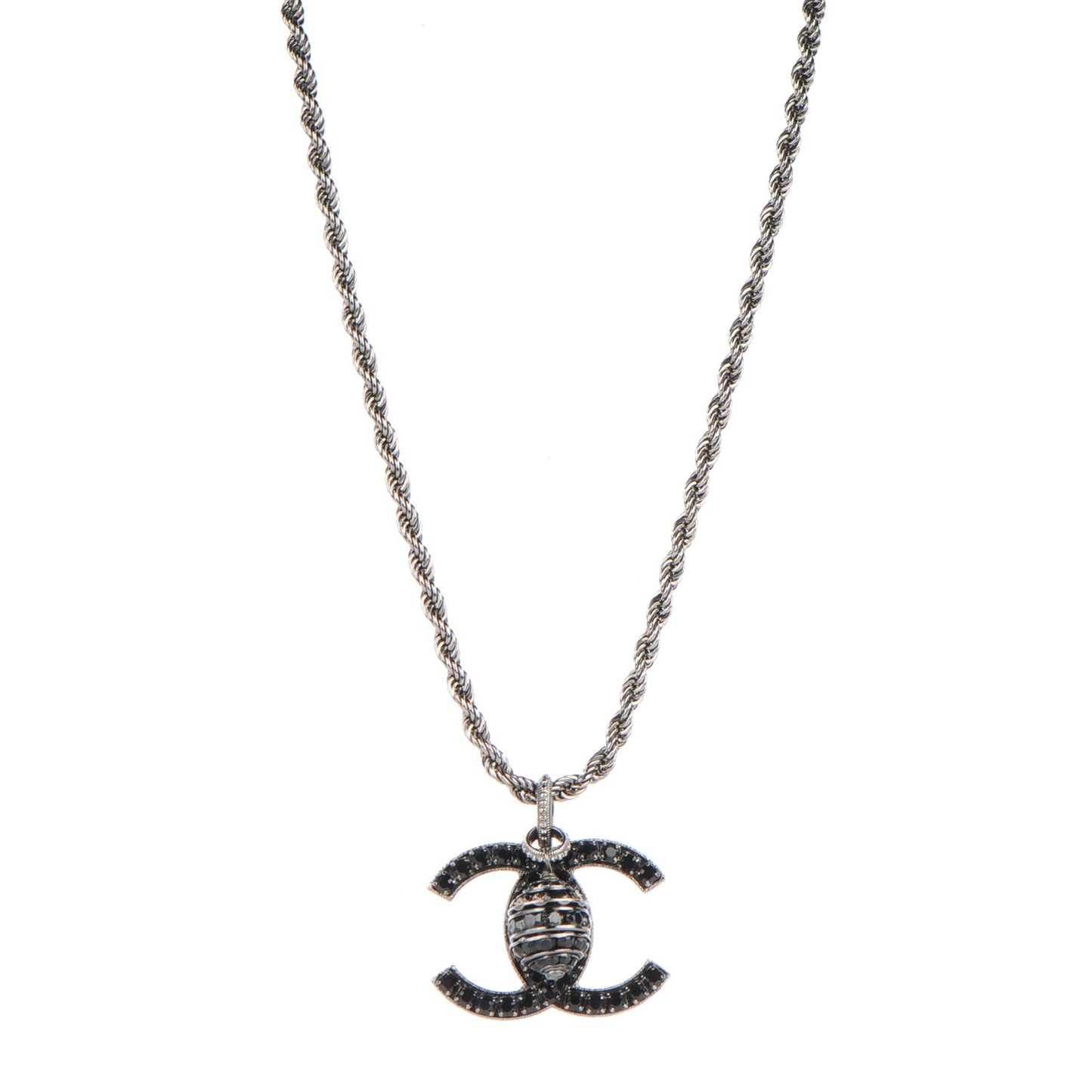 Crystal CC Bead Drop Necklace Black