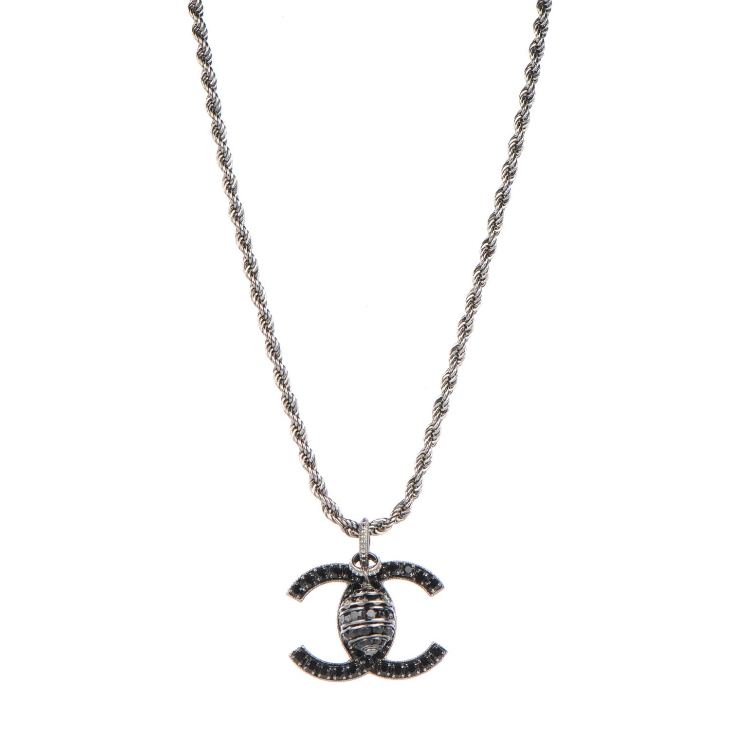 Chanel Crystal CC Bead Drop Necklace Black 1 of 5