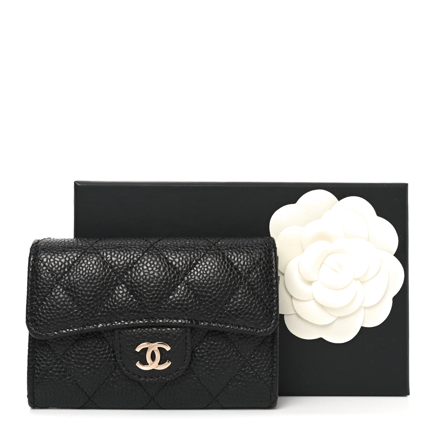 Caviar Quilted Flap Card Holder Black