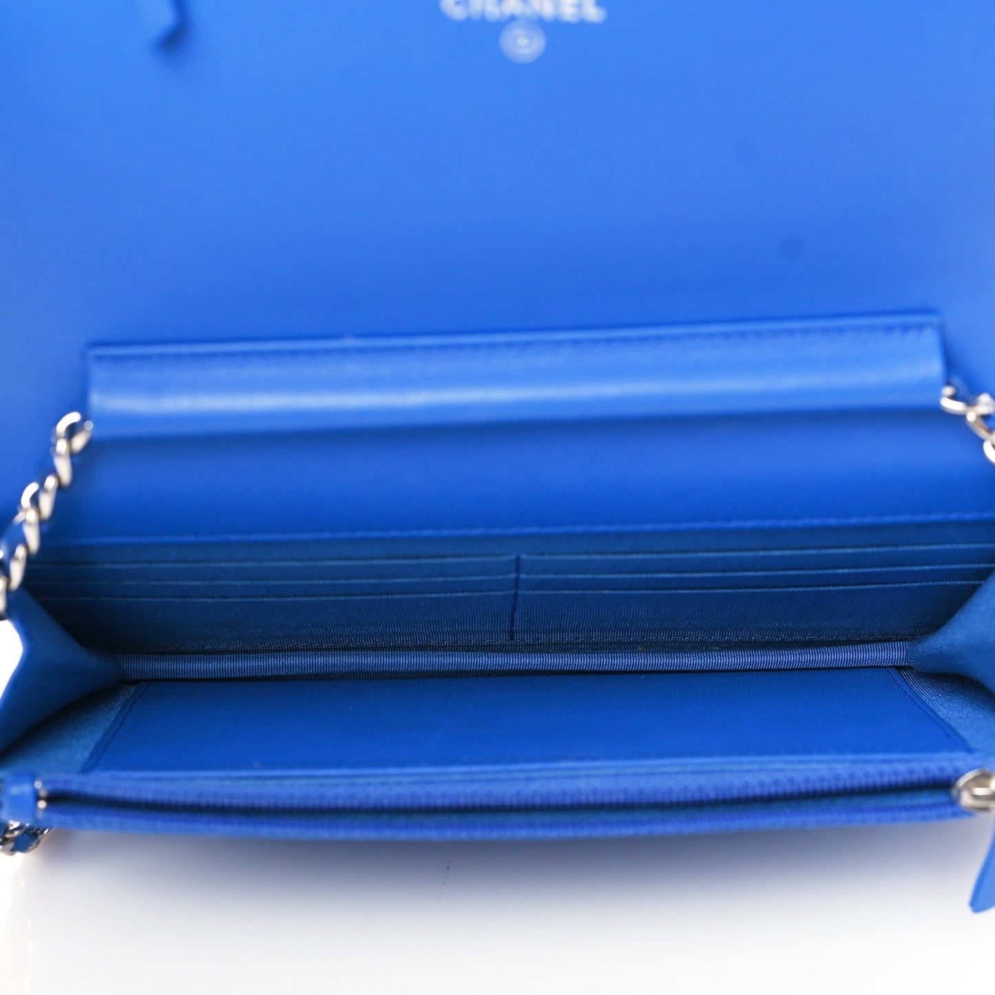Lambskin Quilted Diamond CC Wallet On Chain WOC Blue