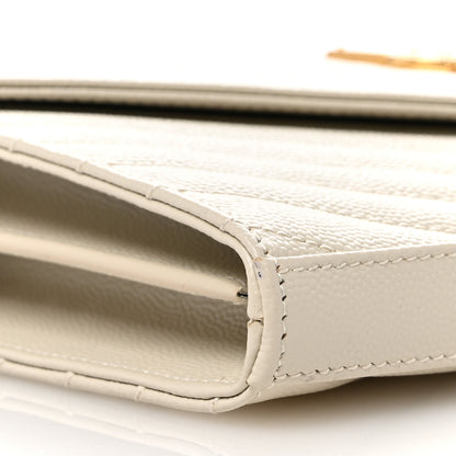 Saint Laurent Grain De Poudre Matelasse Chevron Monogram Chain Wallet Crema Soft 9 of 12