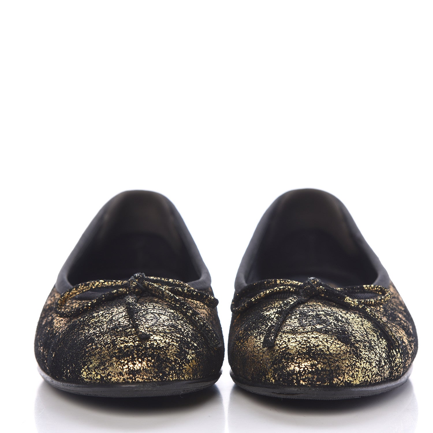 Chanel Laminated Suede Goatskin Cap Toe CC Ballerina Flats 35 Bronze 2 of 11