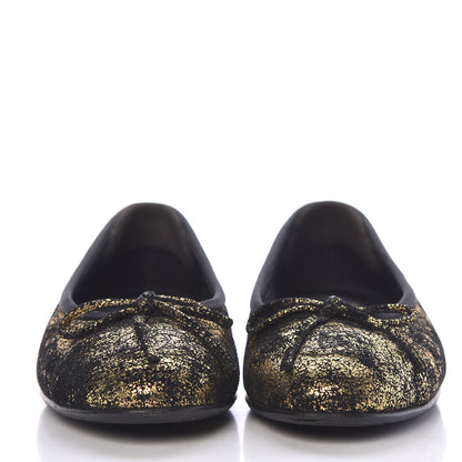 Chanel Laminated Suede Goatskin Cap Toe CC Ballerina Flats 35 Bronze 2 of 11