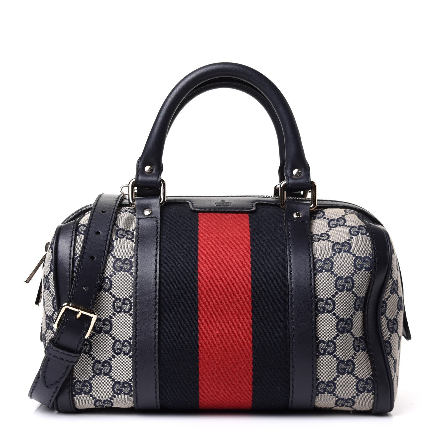 Gucci Monogram Vintage Web Small Boston Navy 1 of 11