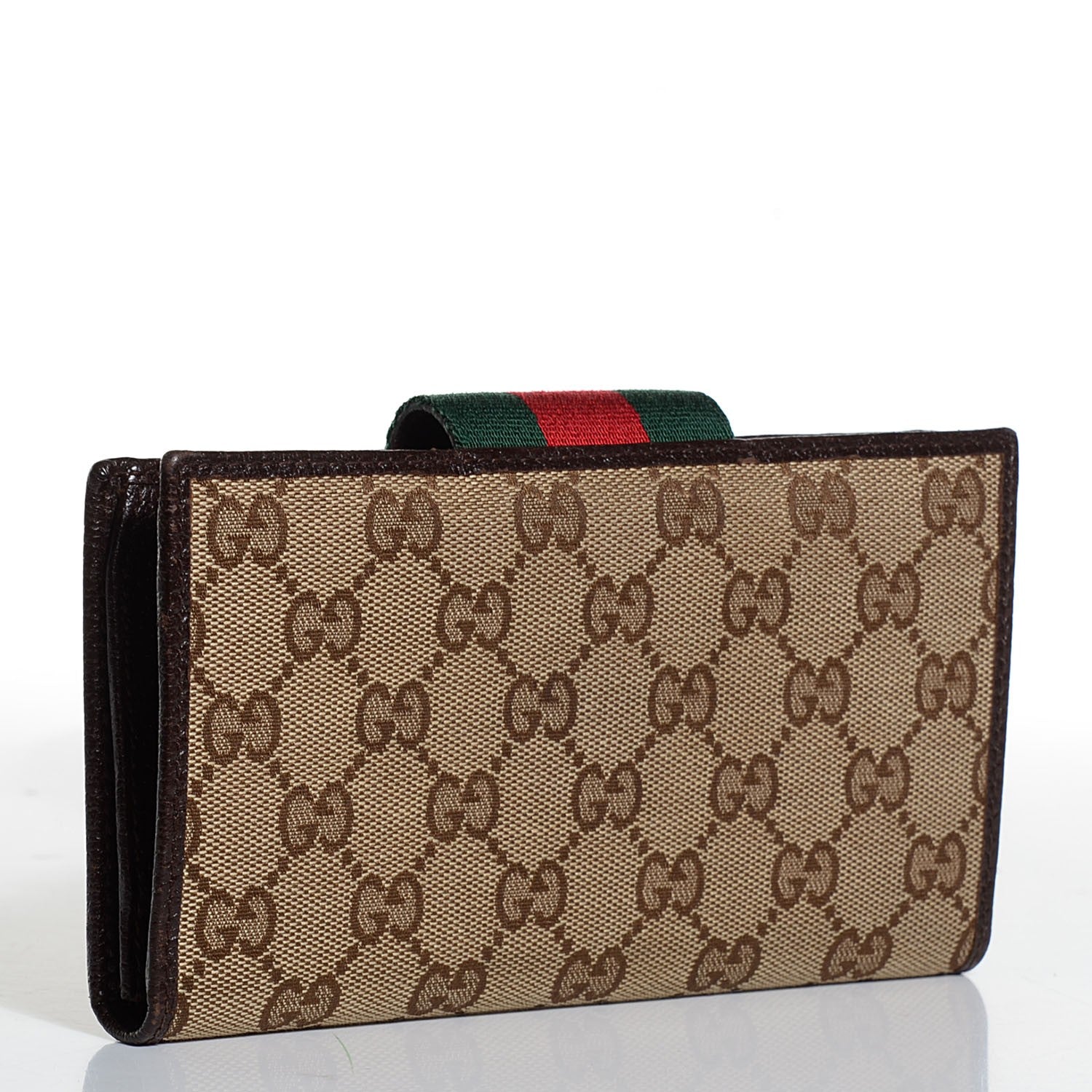 Gucci Monogram Calfskin Ladies Web Long Wallet Beige Ebony Cocoa 3 of 7