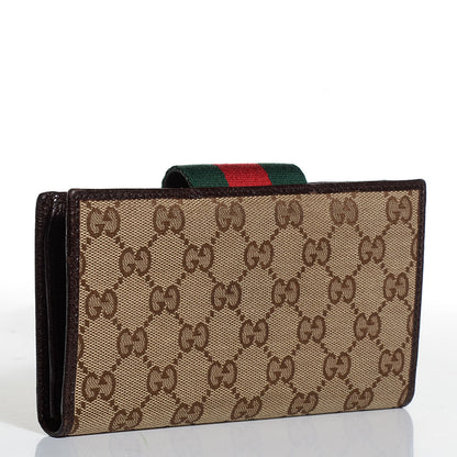 Gucci Monogram Calfskin Ladies Web Long Wallet Beige Ebony Cocoa 3 of 7