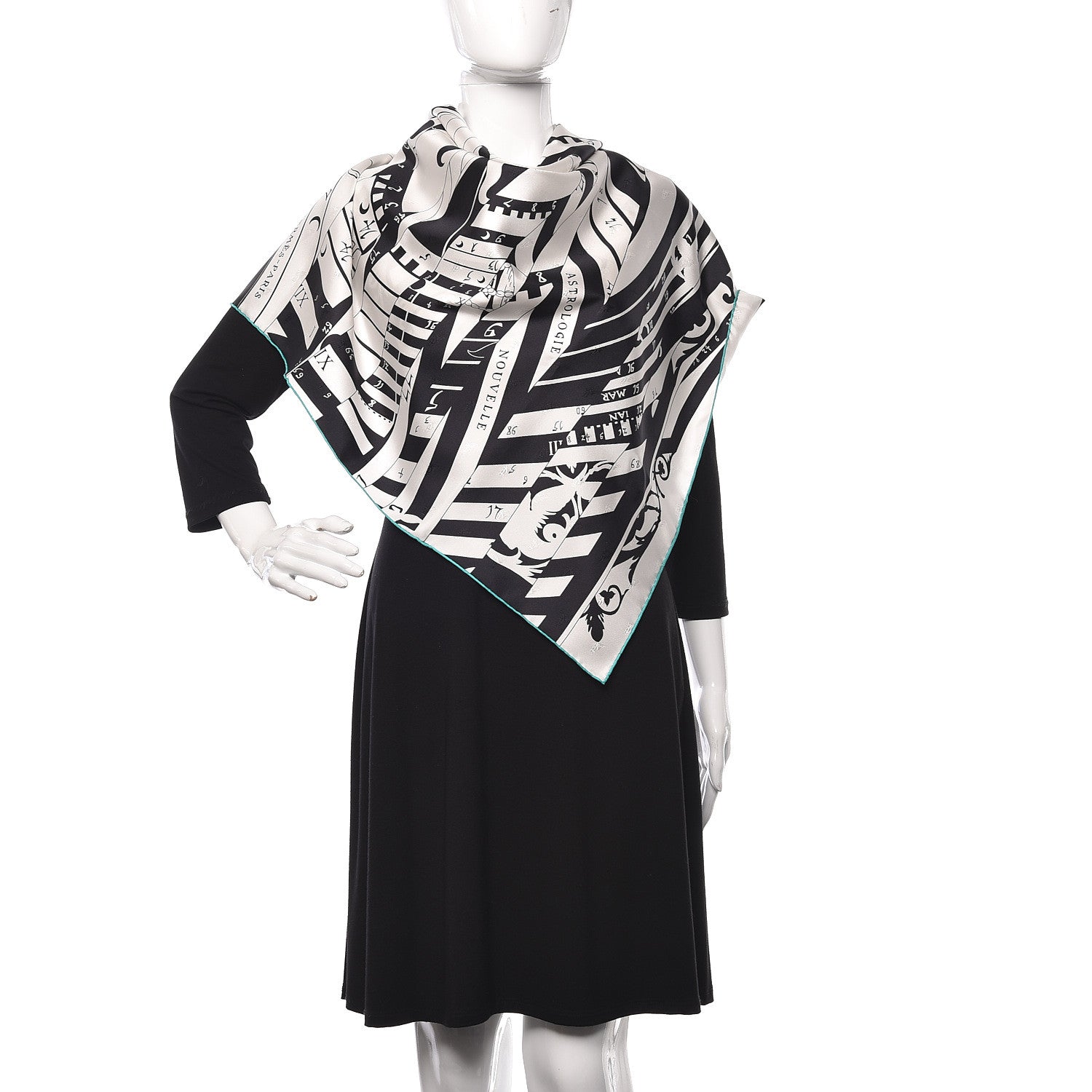 Hermes Silk Carre Astrologie Nouvelle Tattoo Scarf 90 Black White 2 of 6