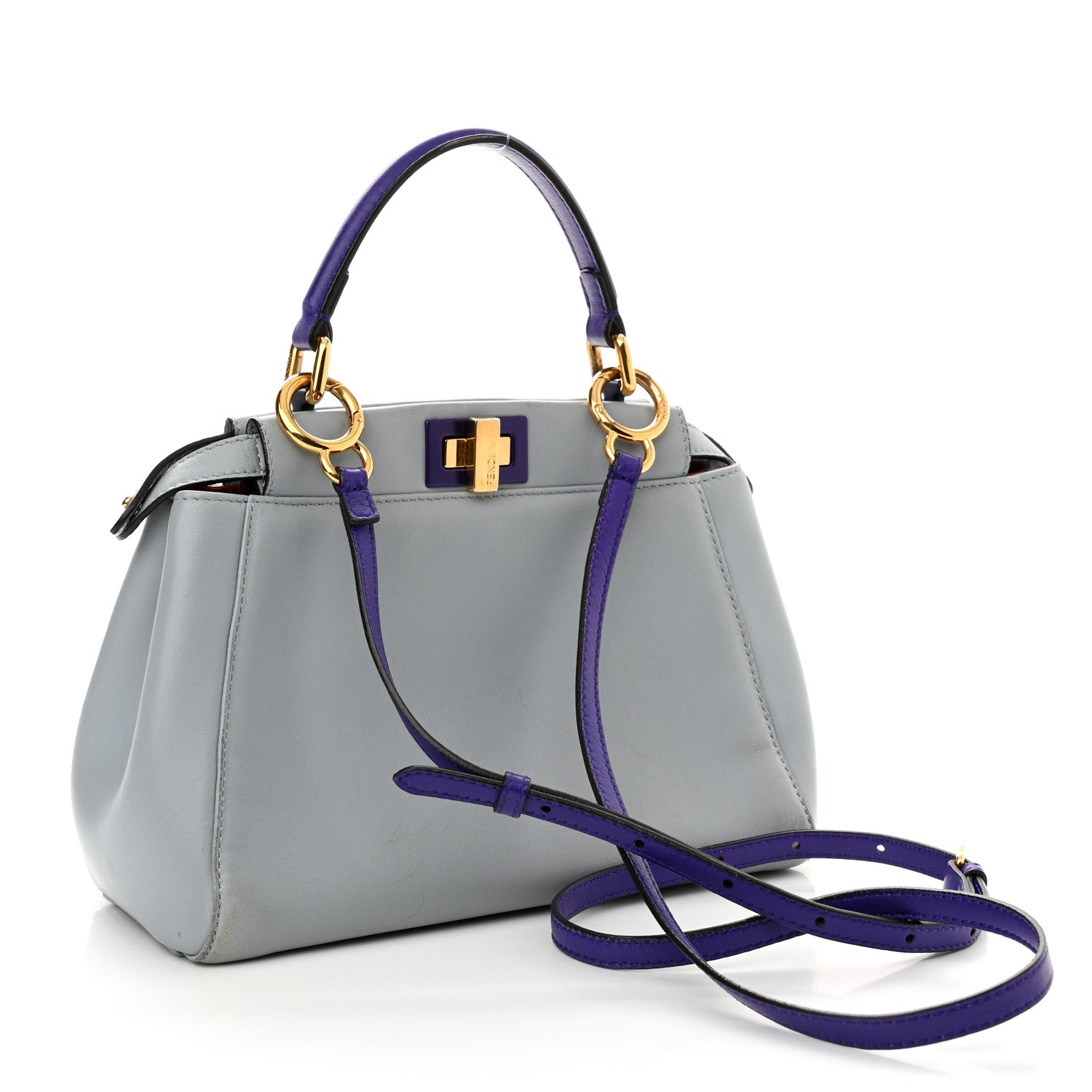 Fendi Nappa Colorblock Mini Peekaboo Iconic Satchel Polvere Purple Rain Ruby 2 of 13