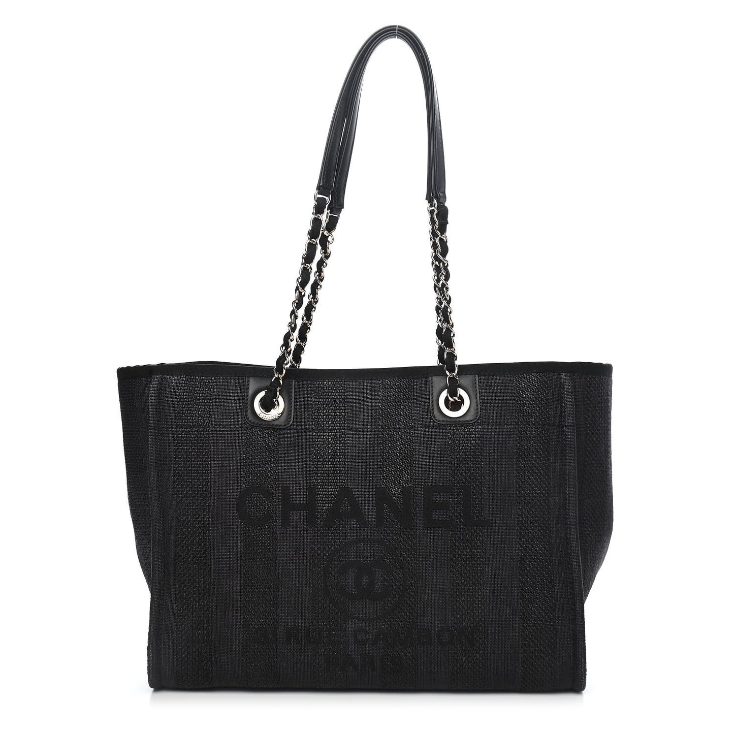 Mixed Fibers Striped Small Deauville Tote Black