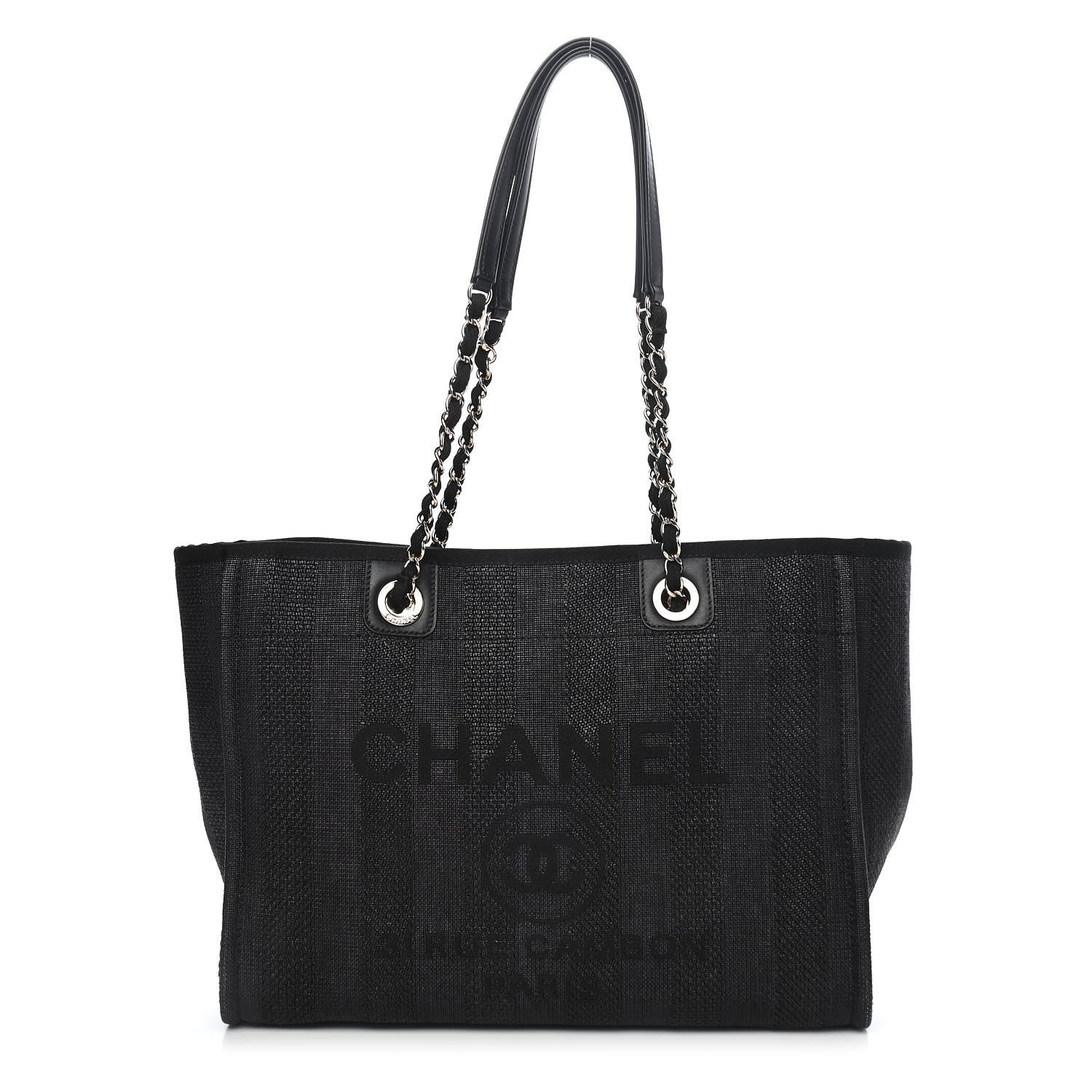 Chanel Mixed Fibers Striped Small Deauville Tote Black 1 of 9