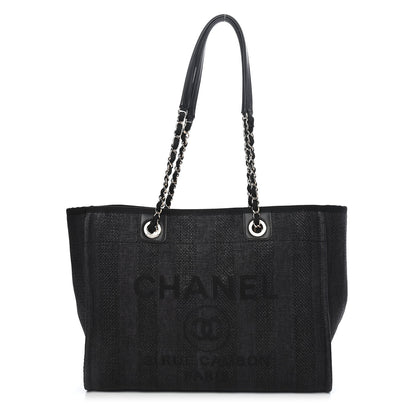 Chanel Mixed Fibers Striped Small Deauville Tote Black 1 of 9
