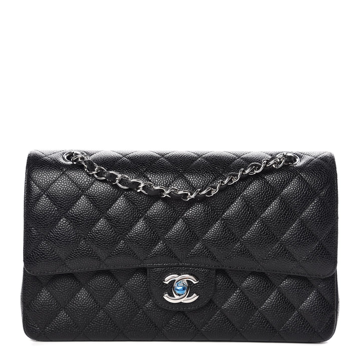 Caviar Quilted Medium Double Flap Black