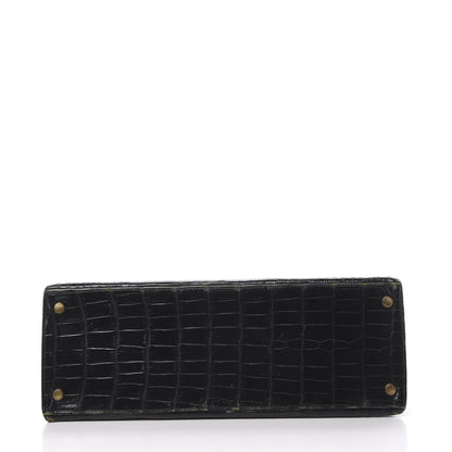 Hermes Shiny Porosus Crocodile Kelly Sellier 32 Black 6 of 50