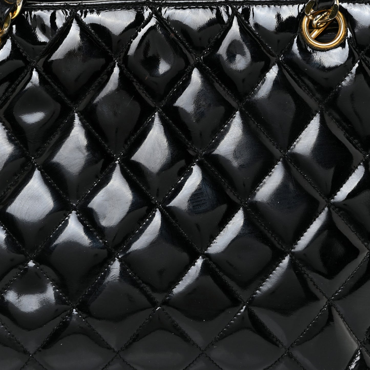 Patent Quilted Tote Black