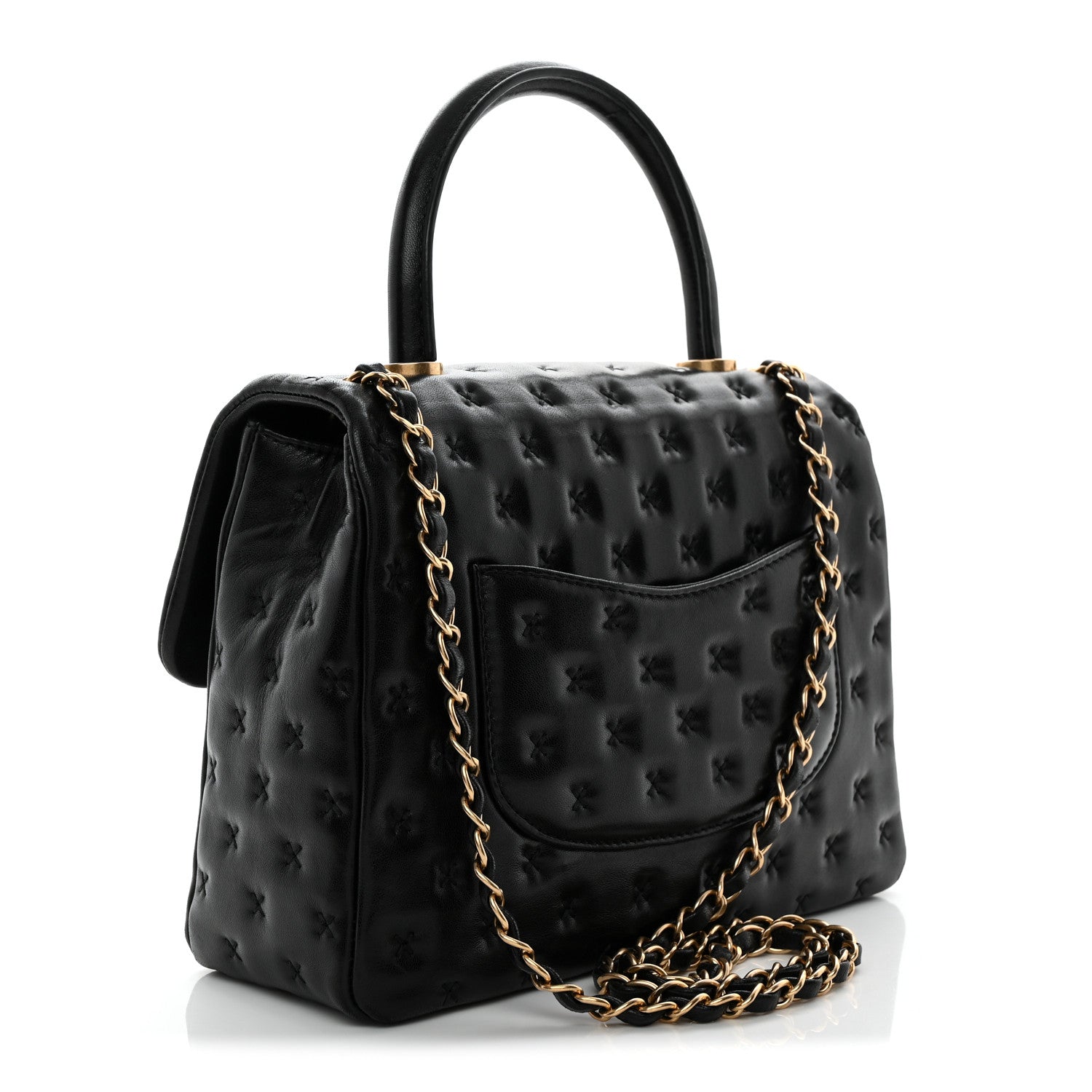 Chanel Lambskin Cross Stitch Small Coco Handle Flap Dark Black