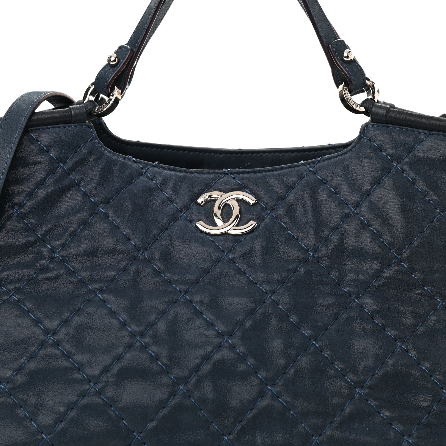 Chanel Iridescent Calfskin Quilted Small Sea Hit Tote Navy 8 of 13